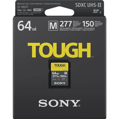 Sony TOUGH SD card packaging with 64GB capacity on a white background