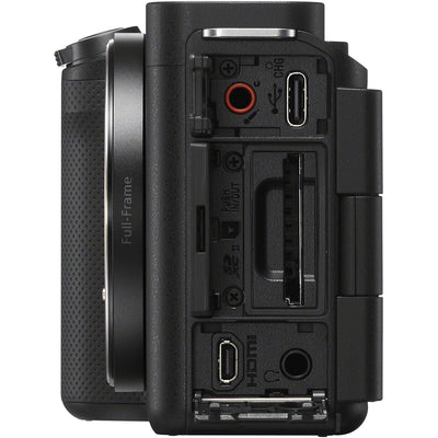 Sony ZV-E1 mirrorless digital camera bundle with 28-60mm F4-5.6 zoom lens in black, featuring 12.1MP full-frame Exmor R CMOS sensor, BIONZ XR processor, 5-axis SteadyShot image stabilization, UHD 4K 120p and Full HD 240p video, ISO 80-102400 expandable to 409600, and fully articulating 3-inch touchscreen.