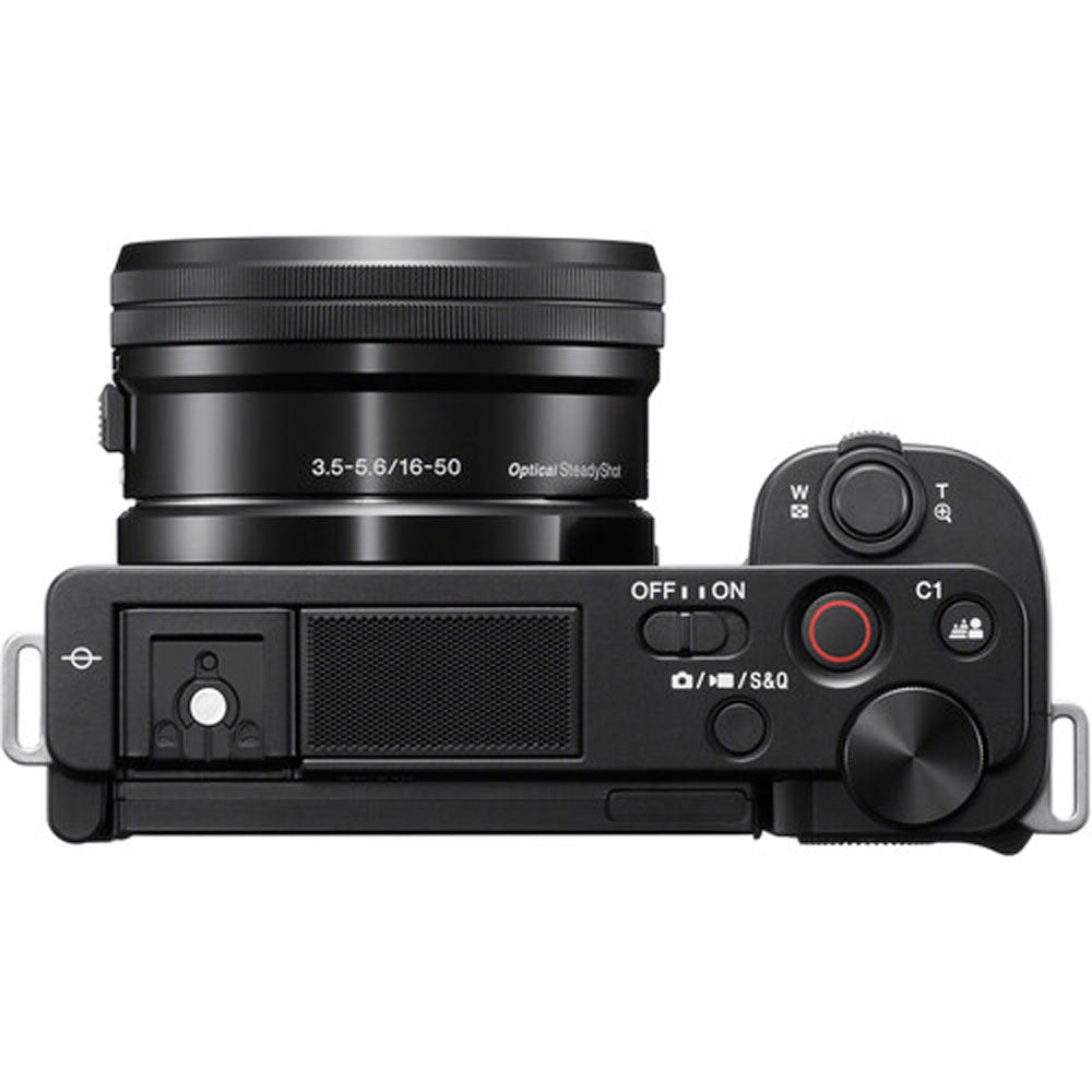 Black camera lens and control panel on a white background