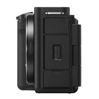Sony ZV-E1 mirrorless digital camera with 12.1MP full-frame Exmor R CMOS sensor, E-mount, 5-axis sensor-shift image stabilization, UHD 4K 120p and Full HD 240p video recording, ISO 80-102400 extended to 409600, 3-inch fully articulating touchscreen, internal 10-bit 4:2:2 recording, and AI-assisted autofocus.