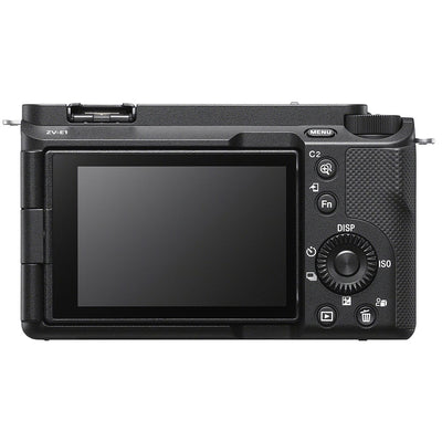 Sony ZV-E1 mirrorless digital camera with 12.1MP full-frame Exmor R CMOS sensor, E-mount, 5-axis sensor-shift image stabilization, UHD 4K 120p and Full HD 240p video recording, ISO 80-102400 extended to 409600, 3-inch fully articulating touchscreen, internal 10-bit 4:2:2 recording, and AI-assisted autofocus.