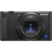 Sony ZV-1 has everything you need to get vlogging. Features a vari-angle touch screen, selfie grip, recording lamp and quality built-in mic with a windscreen.