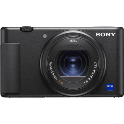 Sony ZV-1 has everything you need to get vlogging. Features a vari-angle touch screen, selfie grip, recording lamp and quality built-in mic with a windscreen.