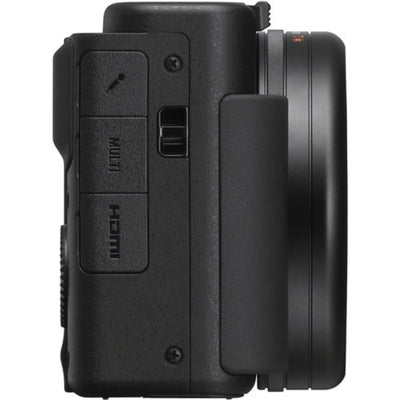 Sony ZV-1 has everything you need to get vlogging. Features a vari-angle touch screen, selfie grip, recording lamp and quality built-in mic with a windscreen.