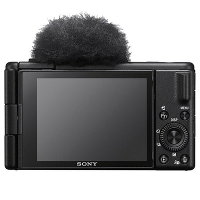 Sony ZV-1 II compact digital vlogging camera with flip-out screen, wide-angle zoom lens, and built-in directional microphone.
