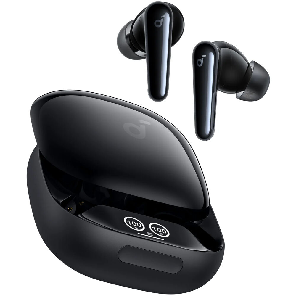 Black Soundcore Liberty 4 Pro earbuds with 360° Spatial Audio
