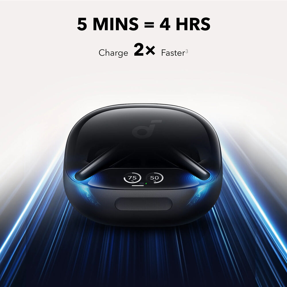 Black Soundcore Liberty 4 Pro earbuds with 360° Spatial Audio
