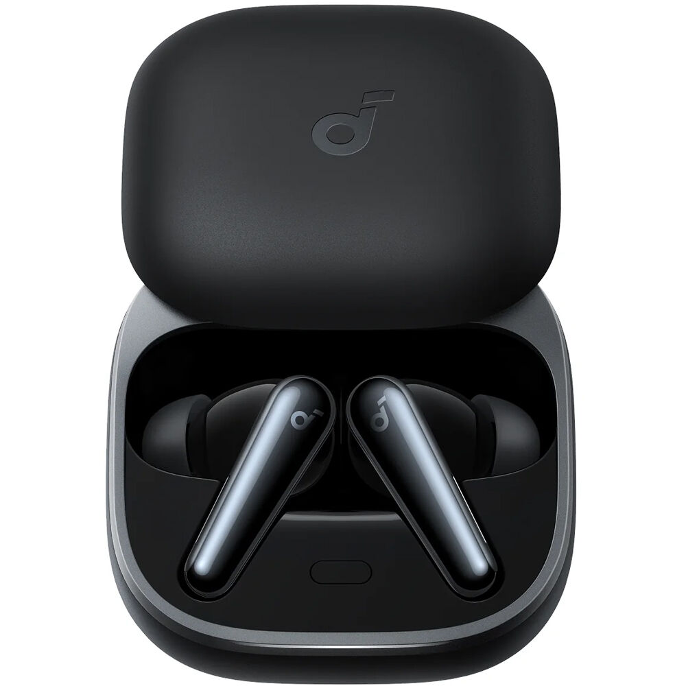Soundcore Liberty 5 Noise-Cancelling Earbuds in black with charging case
