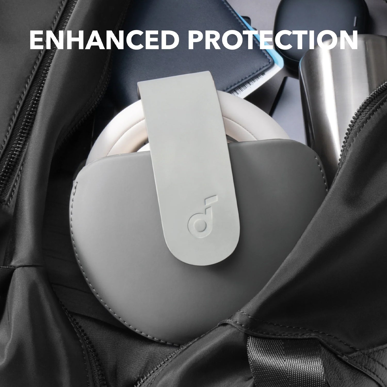 Soundcore Space One Pro headphones safely stored in premium travel case
