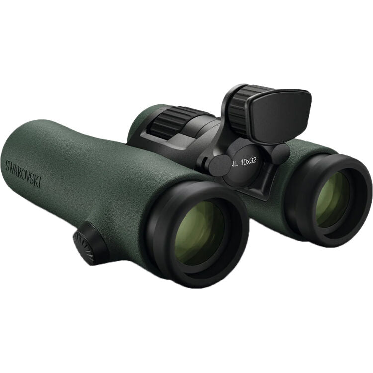 Swarovski 10x32 NL Pure Binoculars in Green. Sporting an ultra-wide field of view and long eye relief all in a compact magnesium housing.