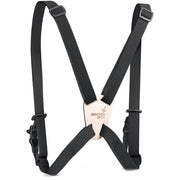 The Swarovski Bino Suspender Pro takes the strain off the neck area by evenly distributing weight across the upper body. Features quick-connection buckles.