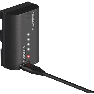 SWIT LP-E6P replacement battery with USB-C charging and 4-LED indicators
