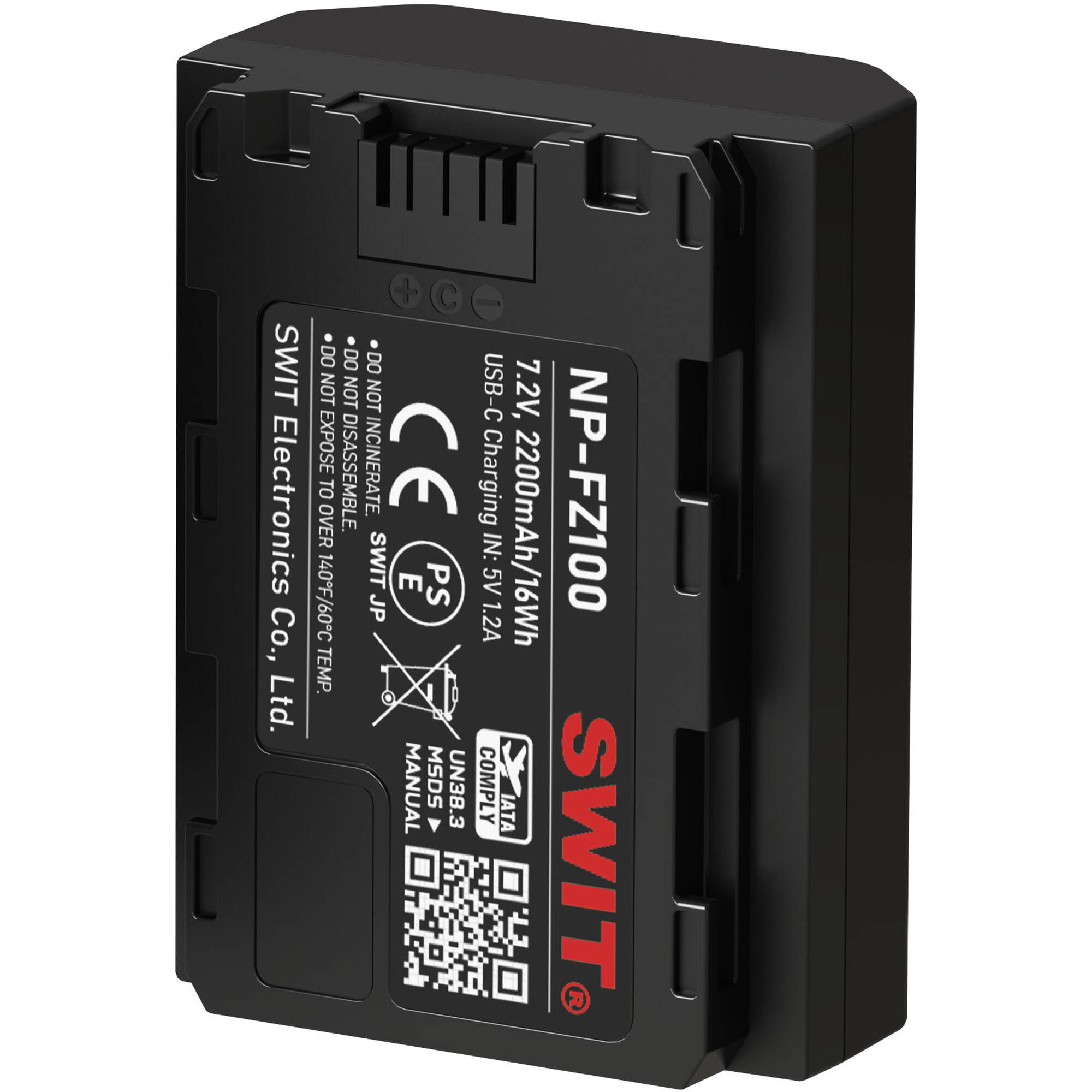 SWIT NP-FZ100 high-capacity 2200mAh battery for Sony cameras with USB-C charging
