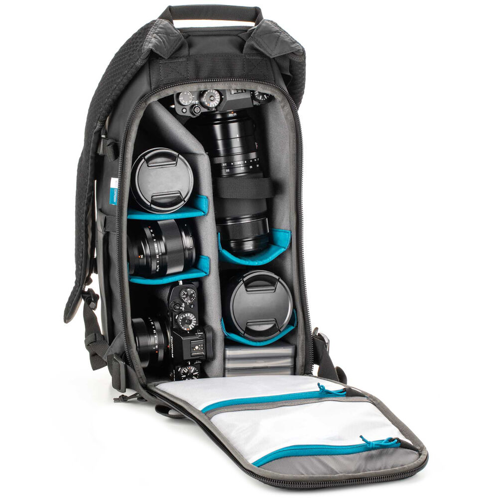 Tenba Axis V2 16L black camera backpack example with camera gear