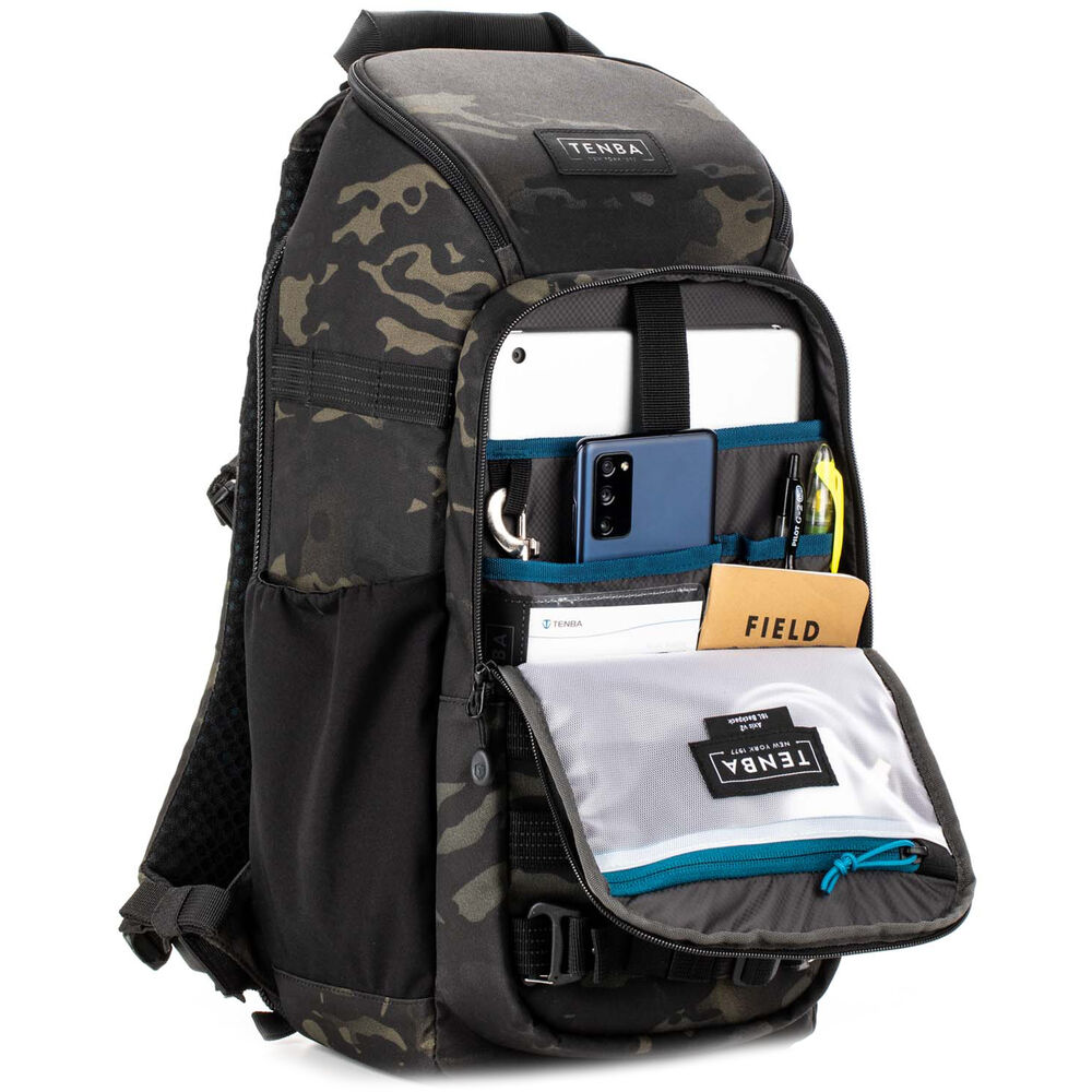 Tenba Axis V2 16L MultiCam Black backpack front pocket view