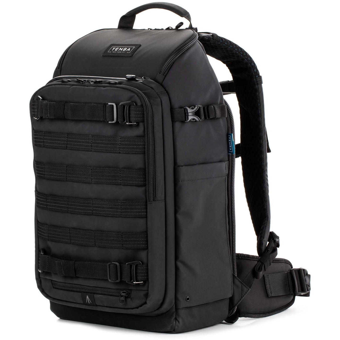 Tenba Axis V2 20L camera backpack with top, side, rear access, laptop/drones storage, MOLLE webbing, and comfy straps.