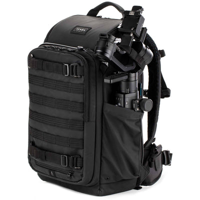 Tenba Axis V2 20L camera backpack with top, side, rear access, laptop/drones storage, MOLLE webbing, and comfy straps.