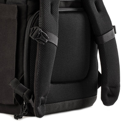 Tenba Fulton V2 16L Backpack in vintage style with rear camera access, rolltop, tripod support, and padded laptop sleeve.