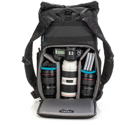Tenba Fulton V2 16L Backpack in vintage style with rear camera access, rolltop, tripod support, and padded laptop sleeve.