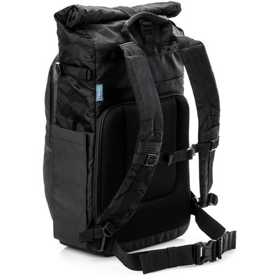 Tenba Fulton V2 16L Backpack in vintage style with rear camera access, rolltop, tripod support, and padded laptop sleeve.