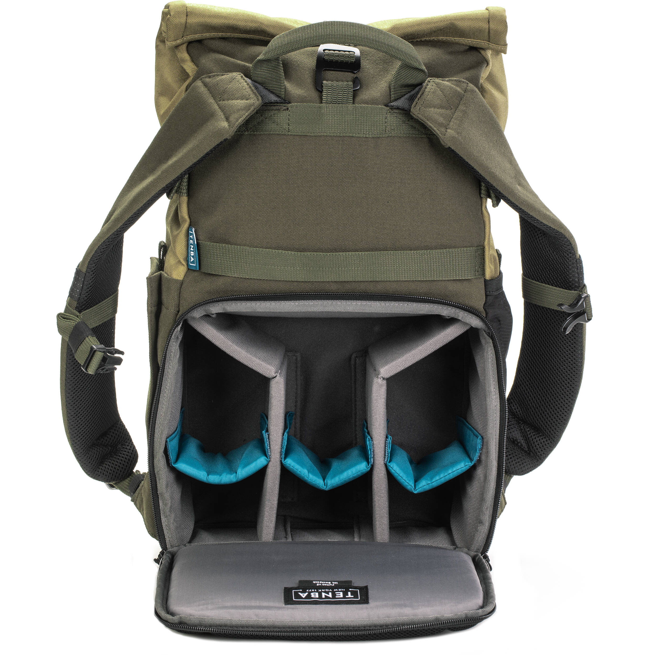 Tenba Fulton V2 16L Backpack in vintage style with rear camera access, rolltop, tripod support, and padded laptop sleeve.