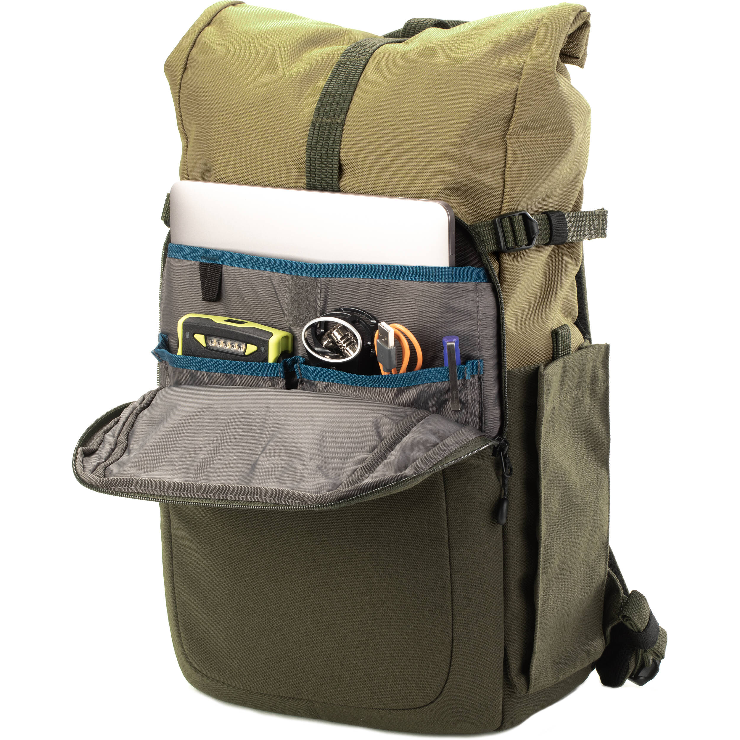 Tenba Fulton V2 16L Backpack in vintage style with rear camera access, rolltop, tripod support, and padded laptop sleeve.