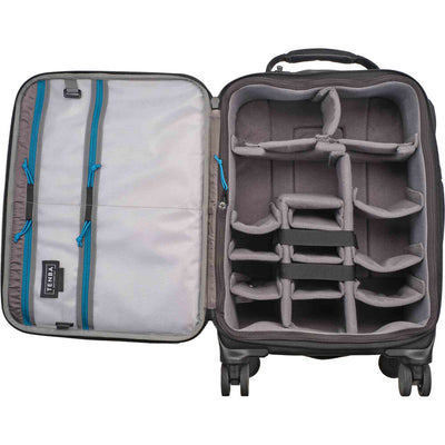 Tenba Roadie V2 Spinner 22 black camera case open view
