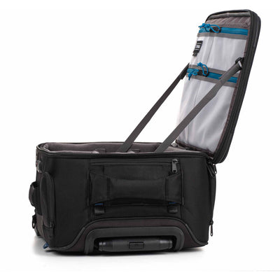 Tenba Roadie V2 Spinner 22 black camera case side open view