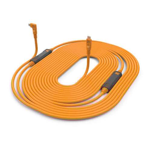 Tether Tools TetherPro USB Type-C Male to USB Type-C Male Cable (9.4m, Orange) – High-visibility cable designed for professional tethering, featuring reinforced connectors, dual TetherBoost amplifiers, and weather-resistant housing for stable data transfer.