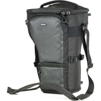 Think Tank Digital Holster 50 V3 bag for DSLR with 70-200mm lens, quick-access lid, belt attachment, and water-resistant design.