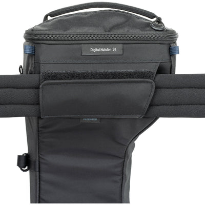 Think Tank Digital Holster 50 V3 bag for DSLR with 70-200mm lens, quick-access lid, belt attachment, and water-resistant design.
