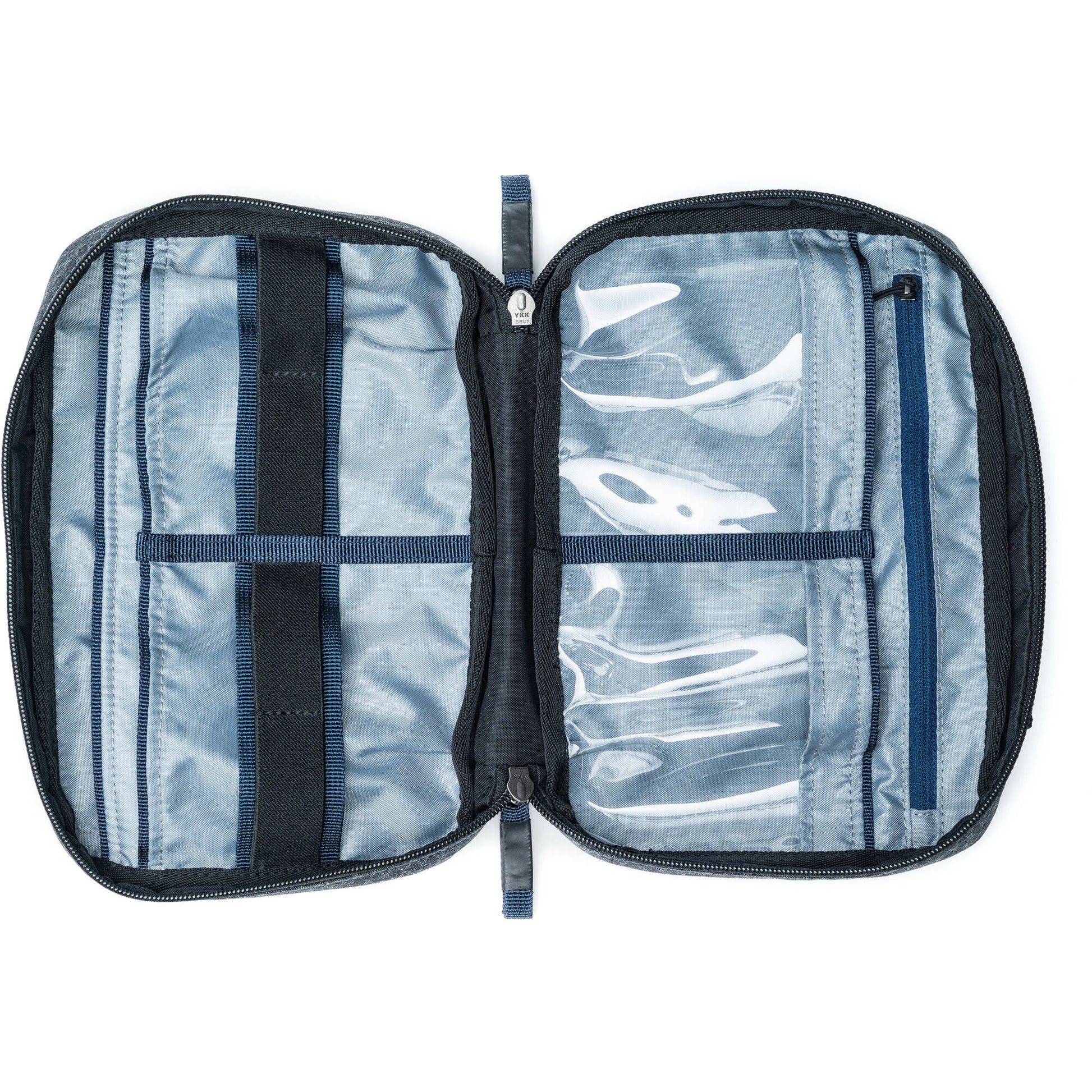 Think Tank EDC Pouch with pockets, zippered compartment, water-repellent coating, and open-flat design for easy access.