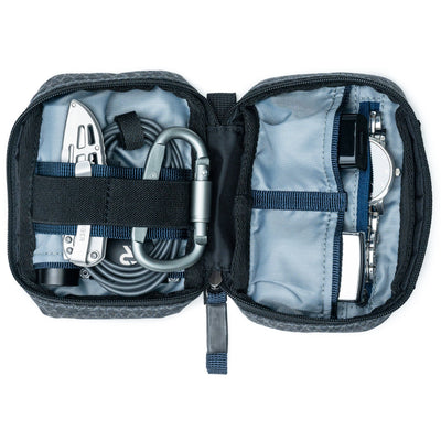 Think Tank EDC Pouch with pockets, zippered compartment, water-repellent coating, and open-flat design for easy access.