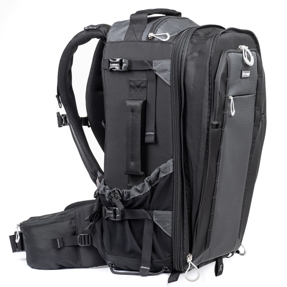 Versatile backpack with expandable pockets for outdoor photographers.