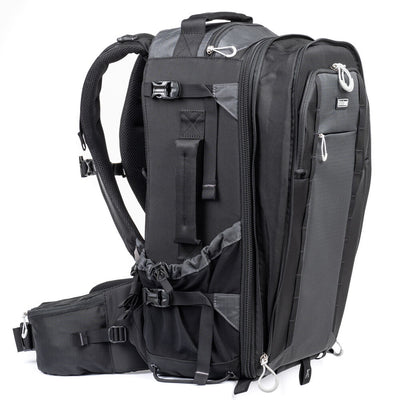 Versatile backpack with expandable pockets for outdoor photographers.