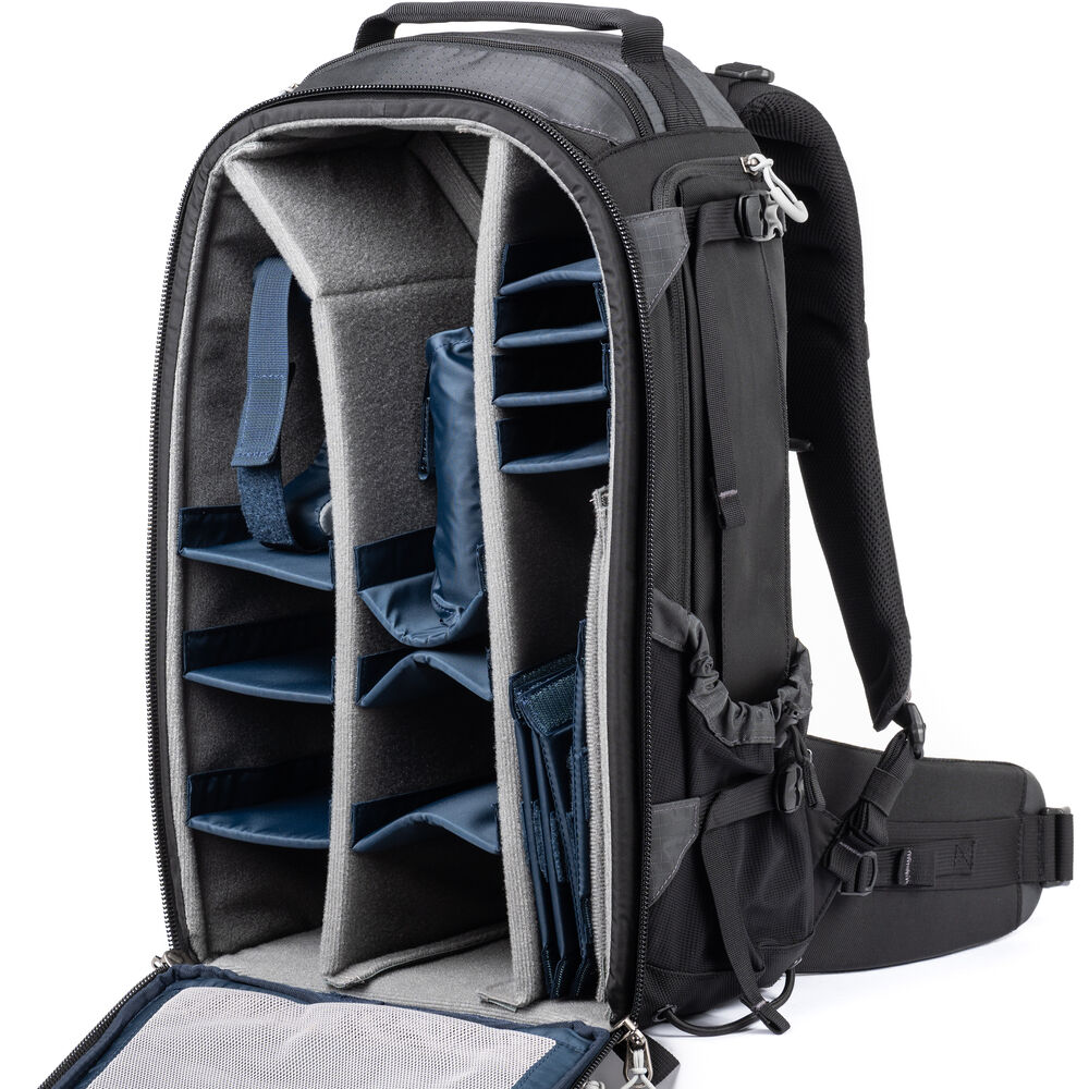 Versatile backpack with expandable pockets for outdoor photographers.