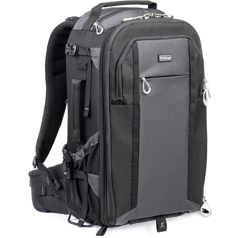 Versatile backpack with expandable pockets for outdoor photographers.