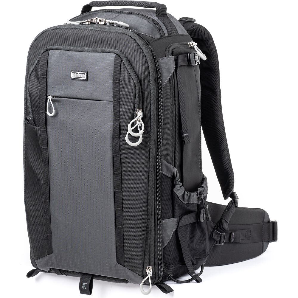 Versatile backpack with expandable pockets for outdoor photographers.