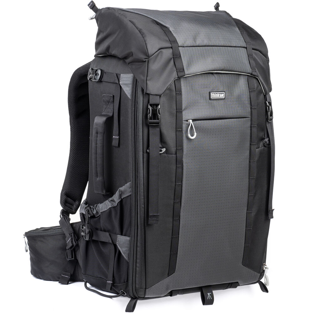 FirstLight 46L+ camera backpack with expandable front pocket.