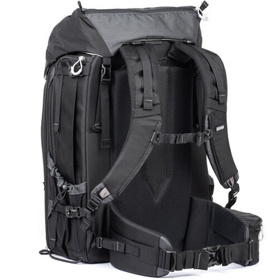 FirstLight 46L+ camera backpack with expandable front pocket.
