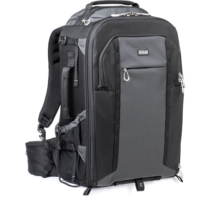 FirstLight 46L+ camera backpack with expandable front pocket.