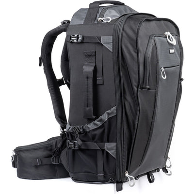 FirstLight 46L+ camera backpack with expandable front pocket.