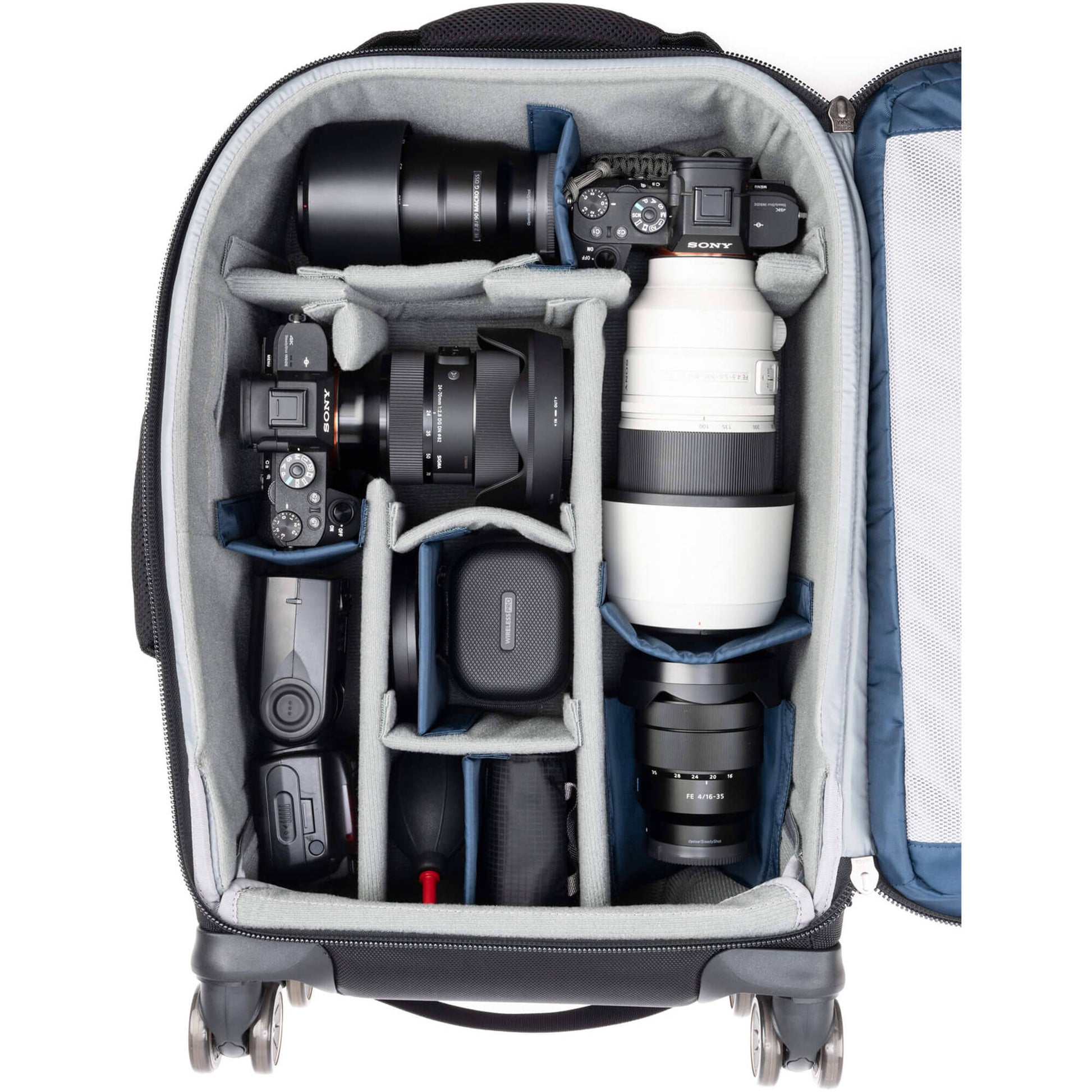 Professional camera bag Airport Roller Derby holding 2 cameras, laptop, and iPad
