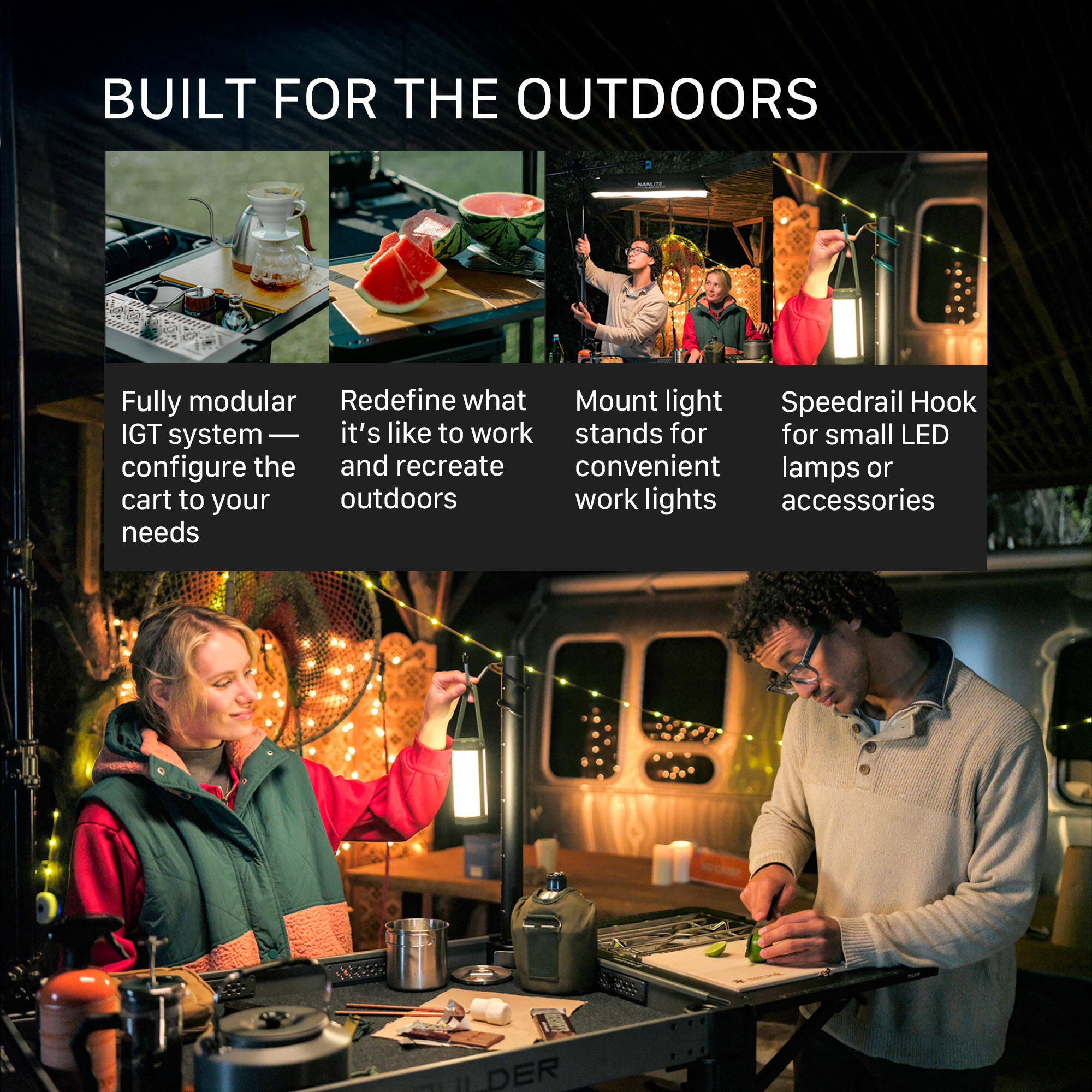 Tilta Boulder 36" Camera Cart with tool-free assembly and side table
