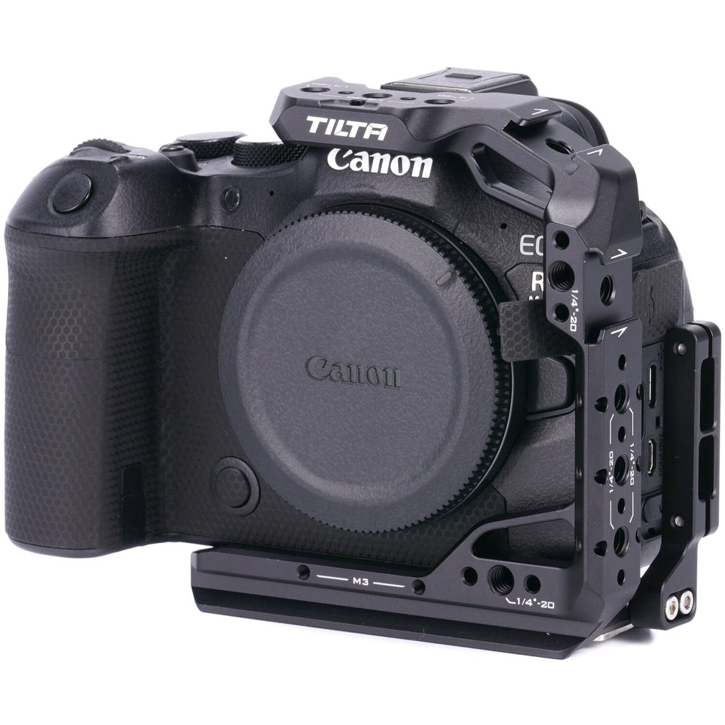 The Tilta half camera cage for Canon R6 II enhances your camera with a modular base plate, created from aluminium and stainless steel.