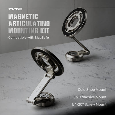 Tilta Magnetic Articulating Mounting Kit with MagSafe, dual-axis arm, Cold Shoe and 1/4"-20 mounts.