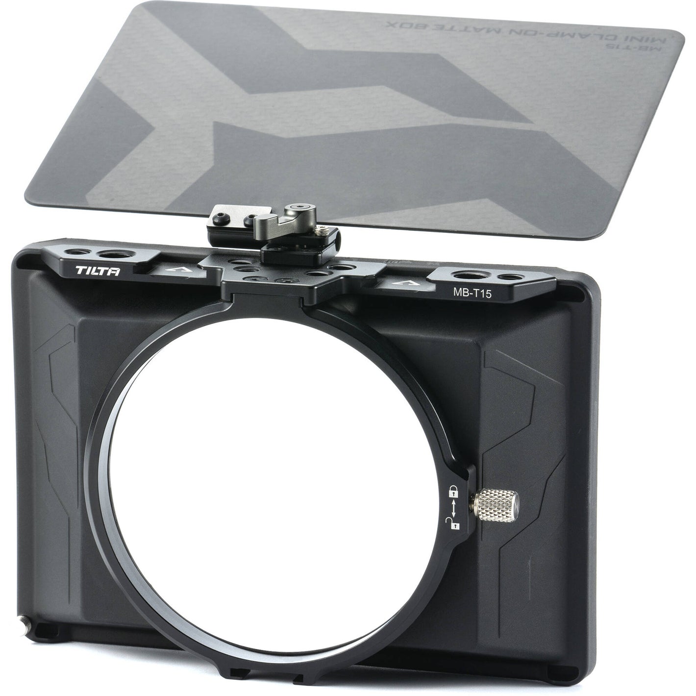Camera lens hood with Tilta branding on a white background