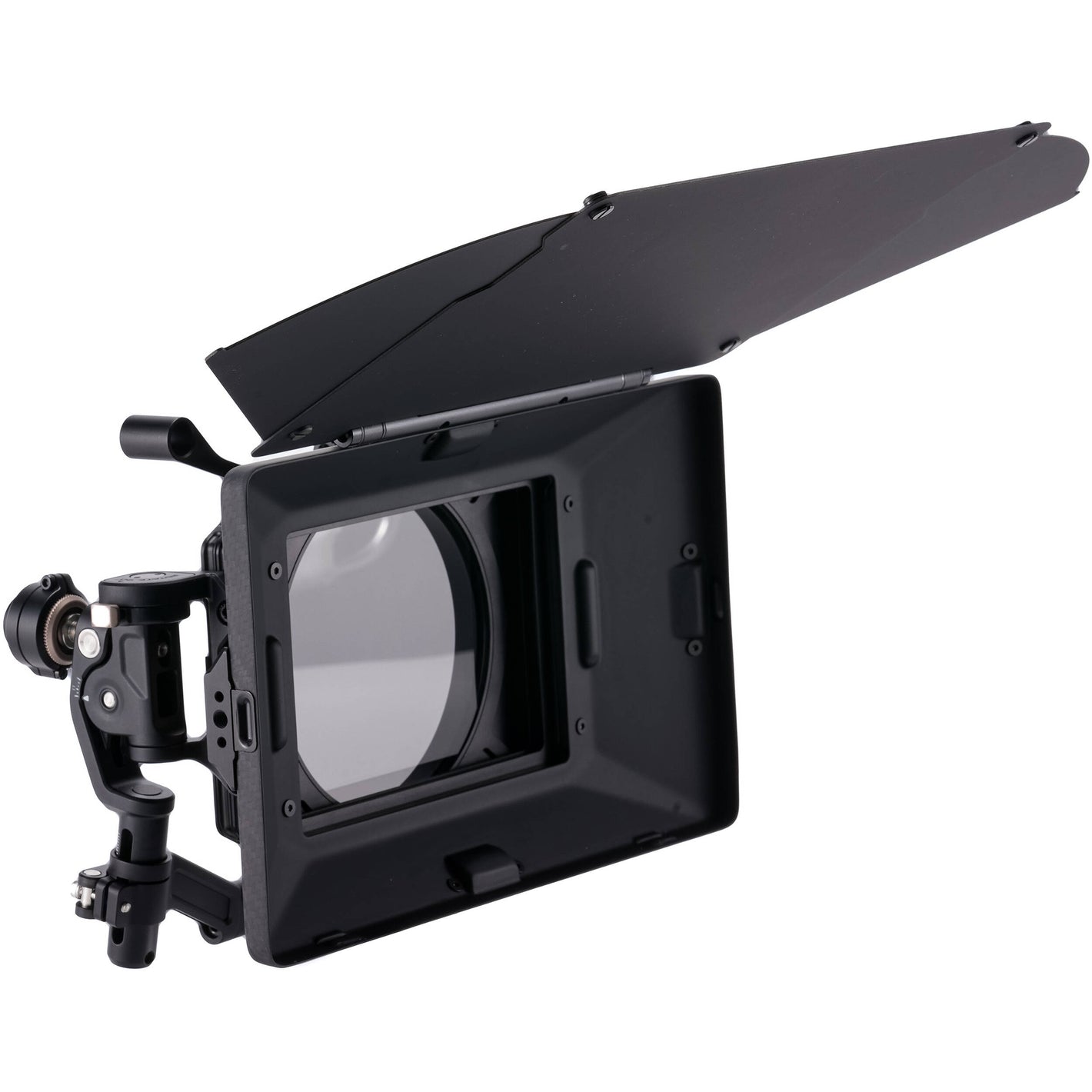 Tilta Mirage Pro Matte Box with quick release hood attached to cinema lens.