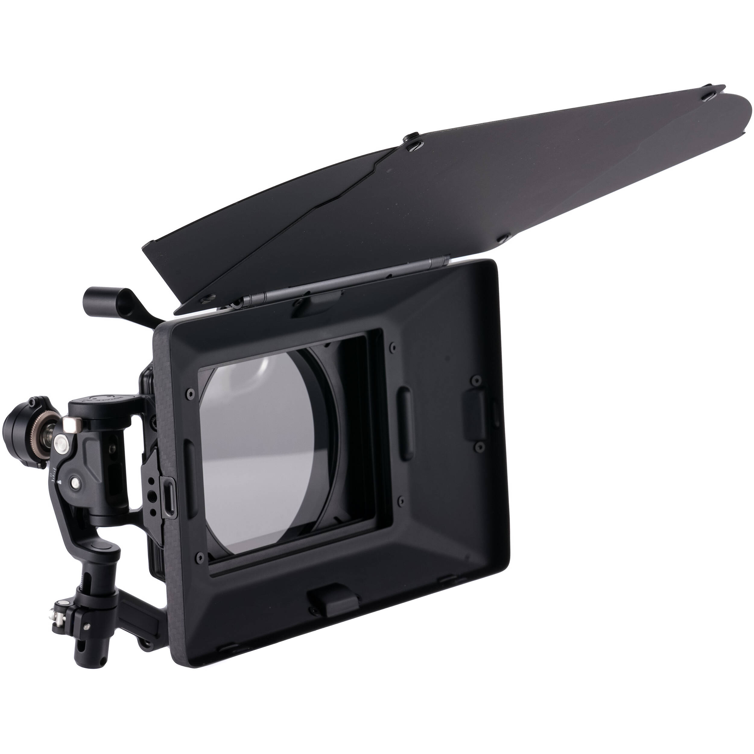 Tilta Mirage Pro Matte Box with quick release hood attached to cinema lens.