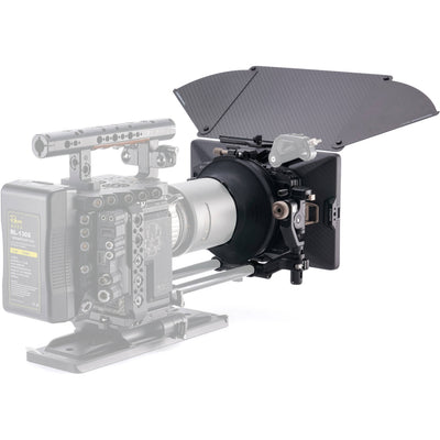 Tilta Mirage Pro Matte Box with quick release hood attached to cinema lens.